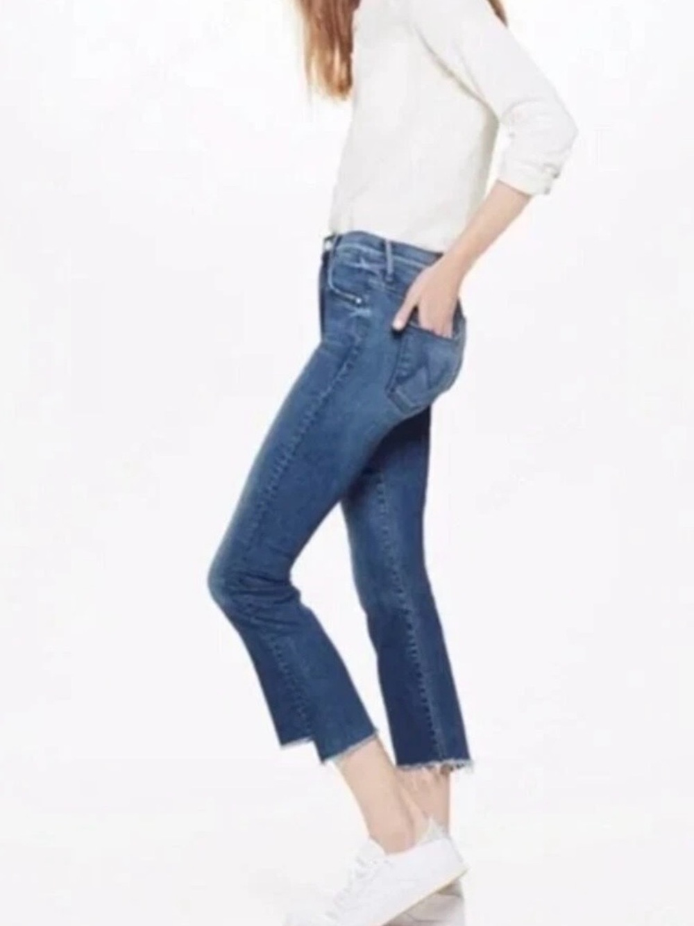 MOTHER Insider Crop Step Fray Cropped Mid-Rise Jeans in crack the whip